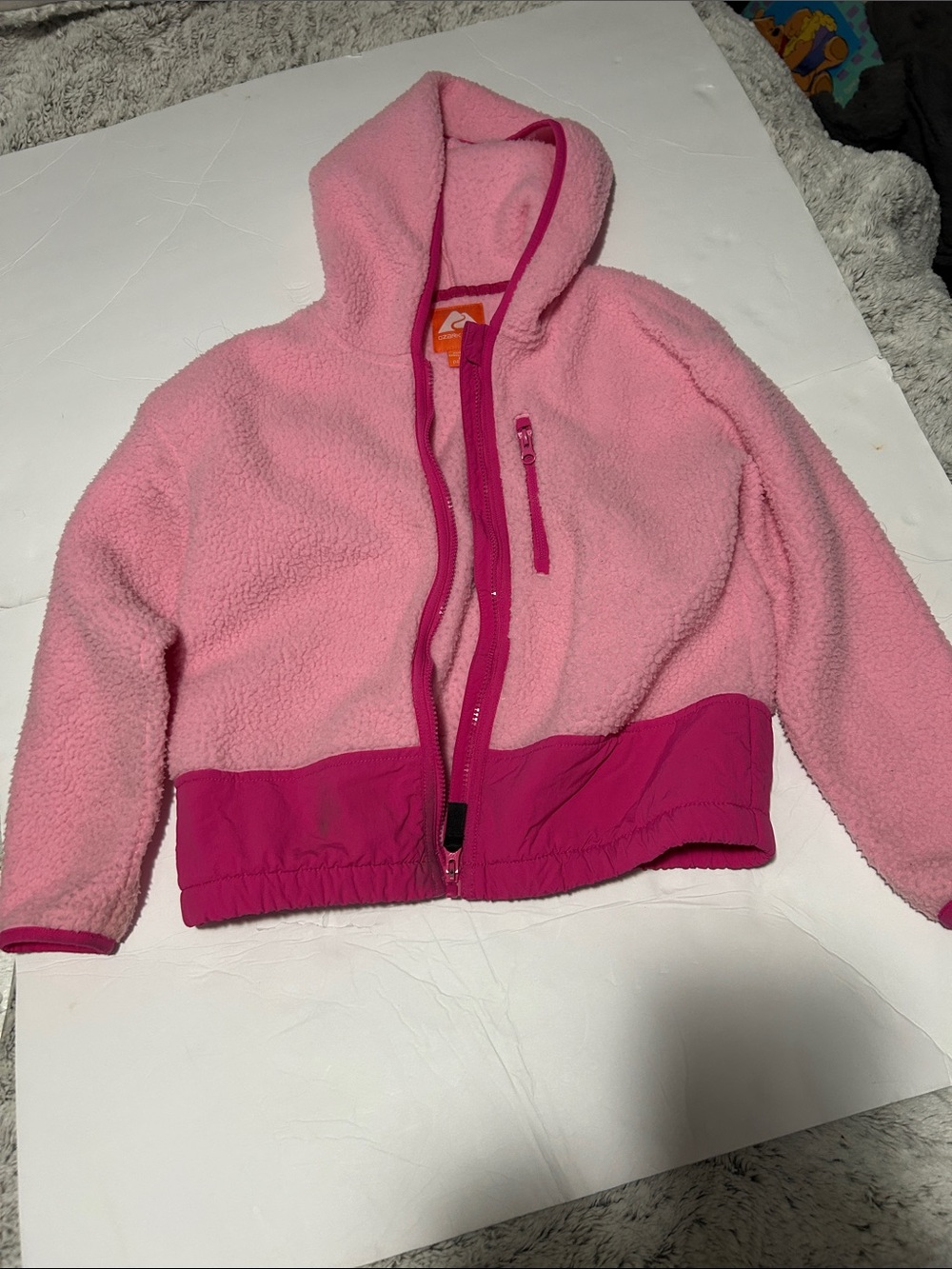 Ozark Trail Pink Hooded Fleece Jacket with Dark Pink Trim